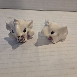 2 Vintage Ceramic Mini Elephant Figurine Purple White Vintage  MCM Mid Century